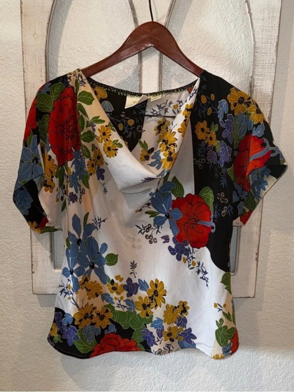 100% Silk Anthropologie Maeve Multi Color Floral Cowl Neck Blouse - Picture 2 of 3